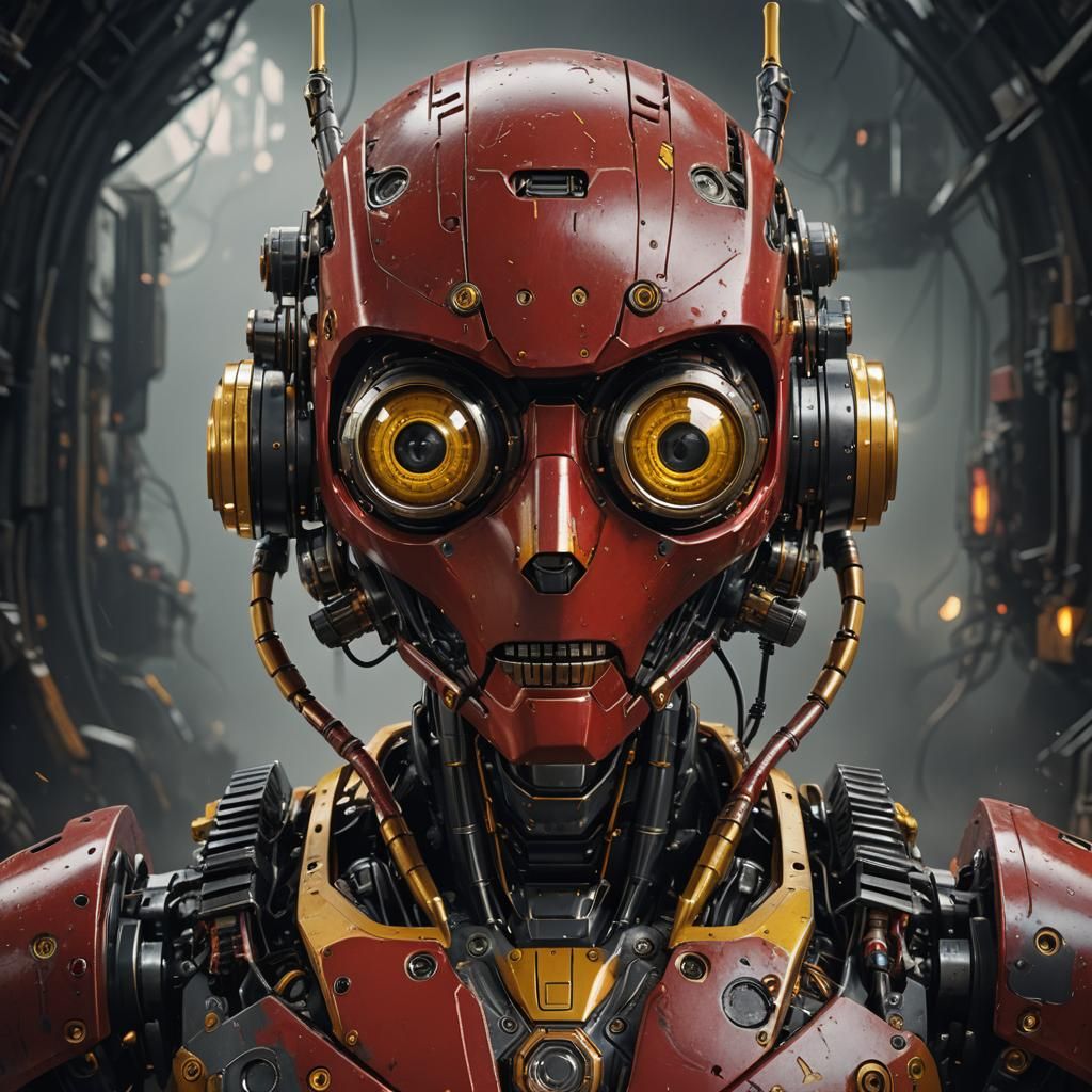 Hyperrealistic Portrait of a Young Red Robot