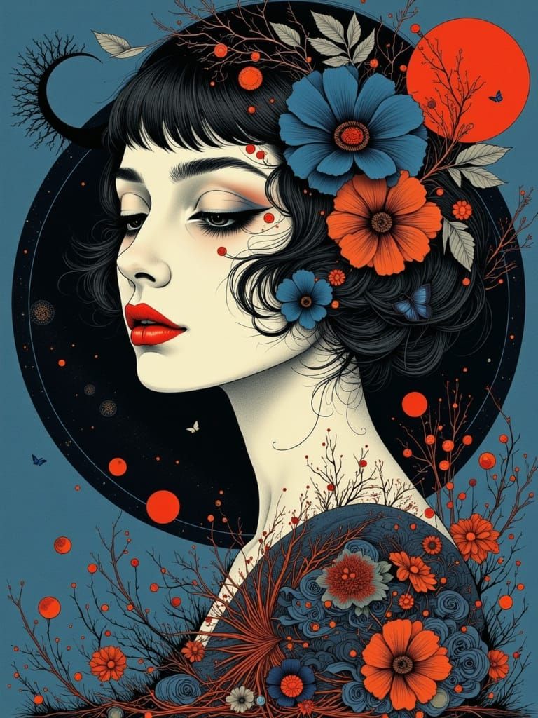 Gothic Portrait of a Woman in Zentangle Style