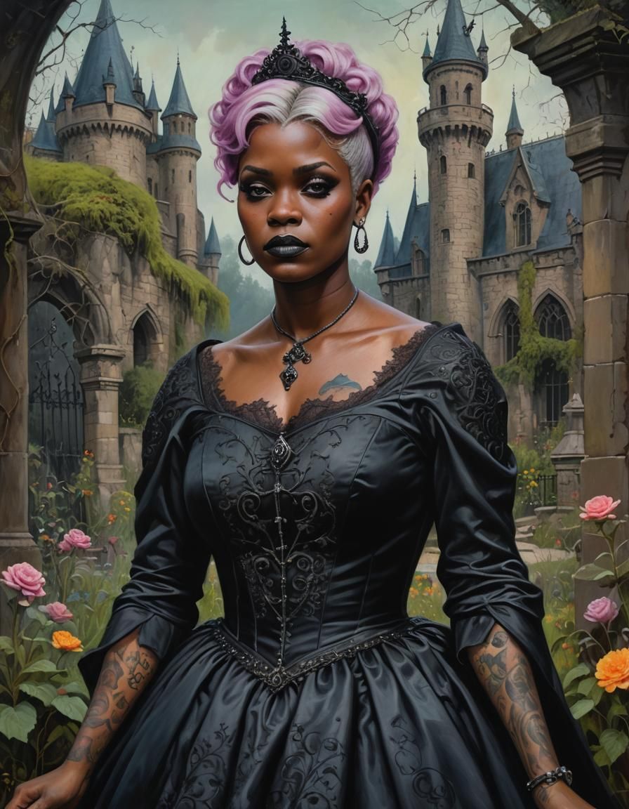 Gothic Princess Portrait in Eerie Castle Garden