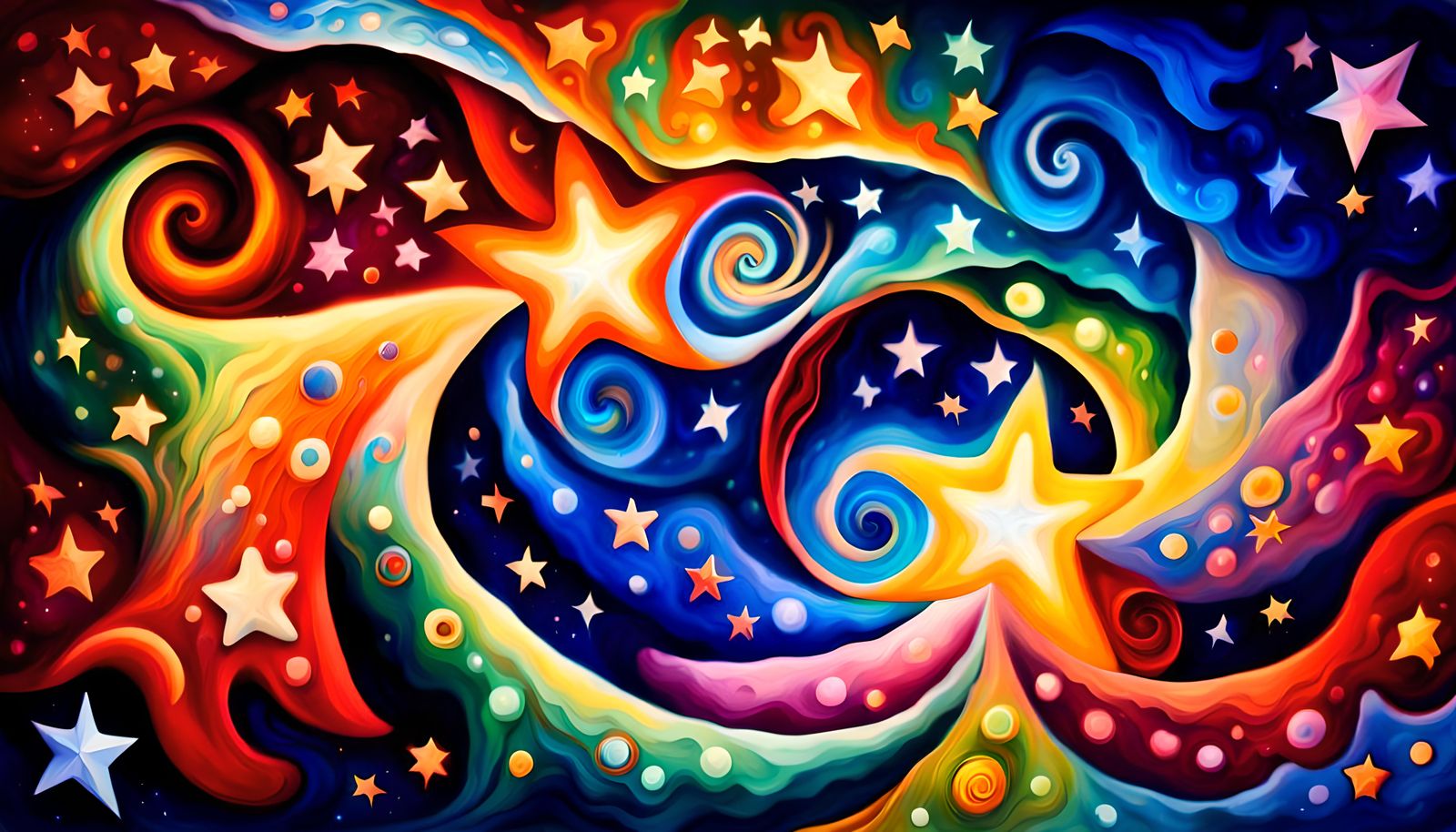 Cosmic Star Dance in Impasto Oil Painting Style