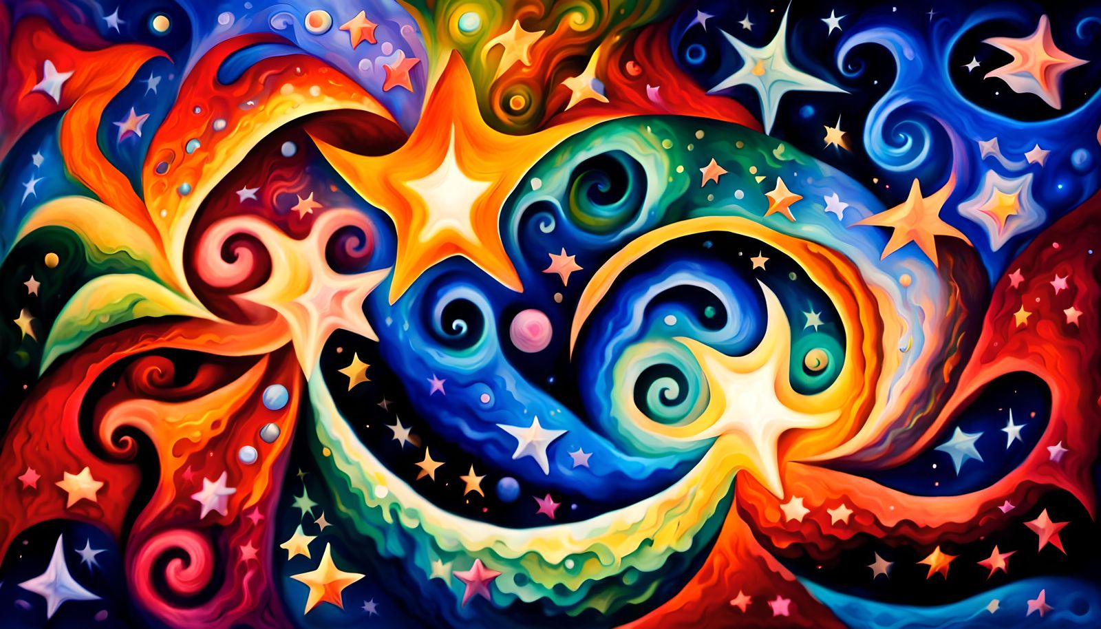 Cosmic Star Cluster Dance in Impasto Oil Style