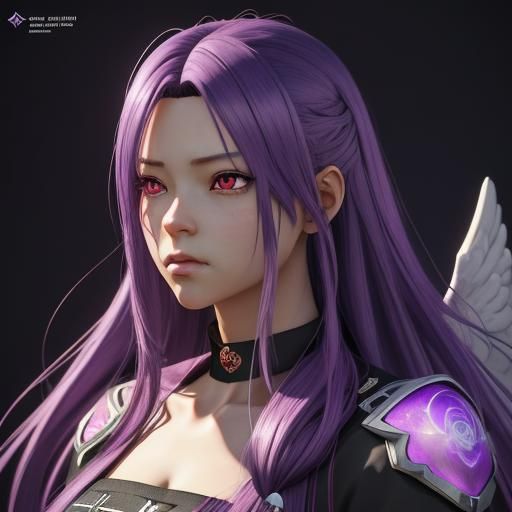 Anime Angel with Purple Hair in 3D Art