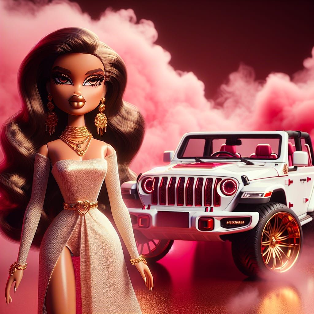 Bratz Doll with Brown Hair & Gold Jewelry in Smoke Display