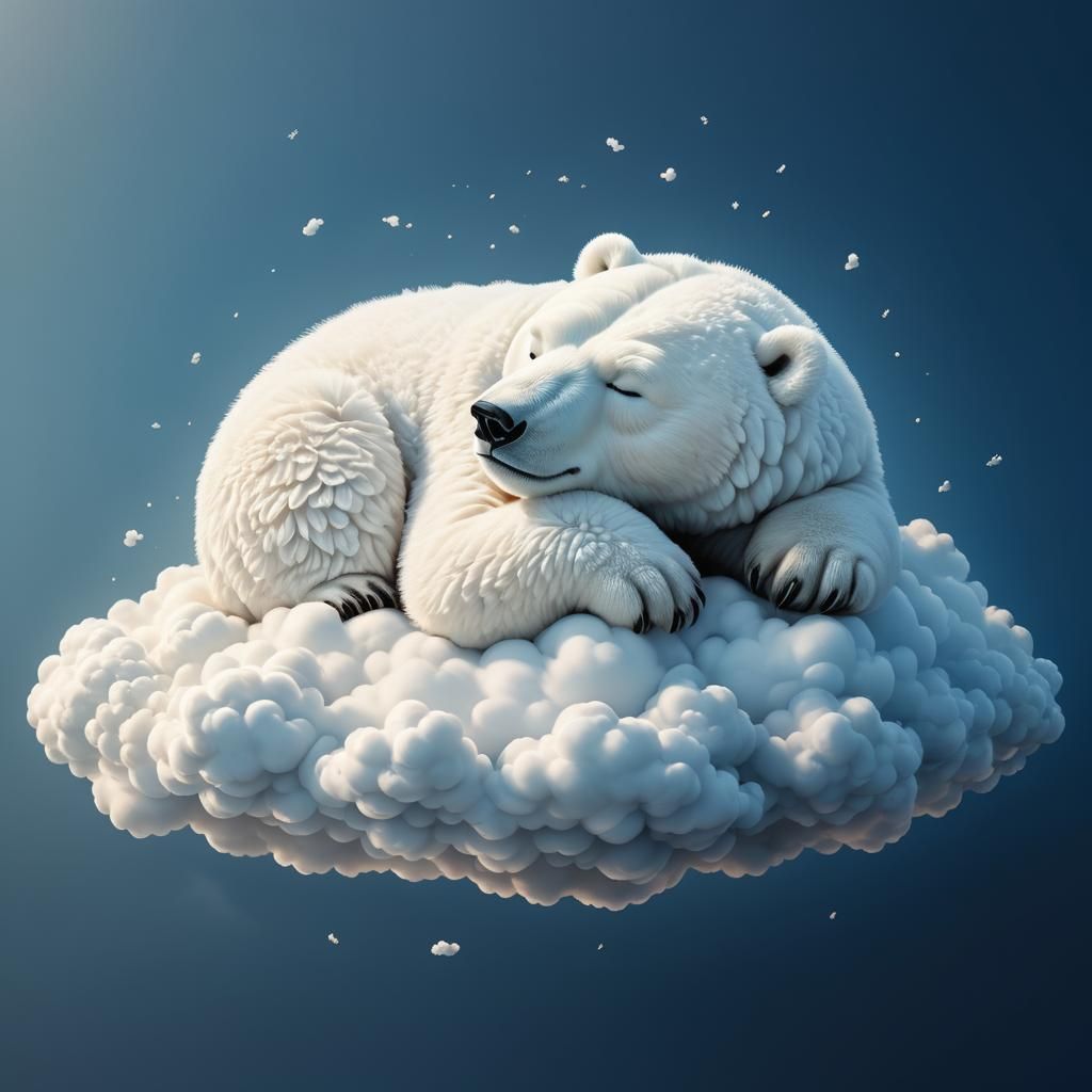 Dreamy Cloud Polar Bear Asleep on Clouds