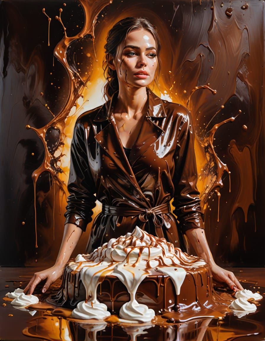 Chocolate and Cream Woman in Vibrant Oil Painting