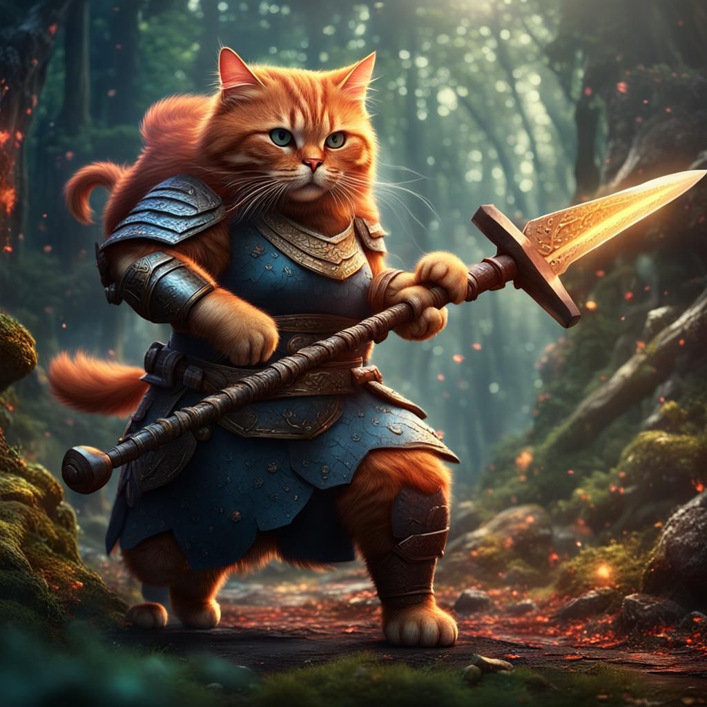 Ginger Warrior Woman in Forest Fight: Digital Art