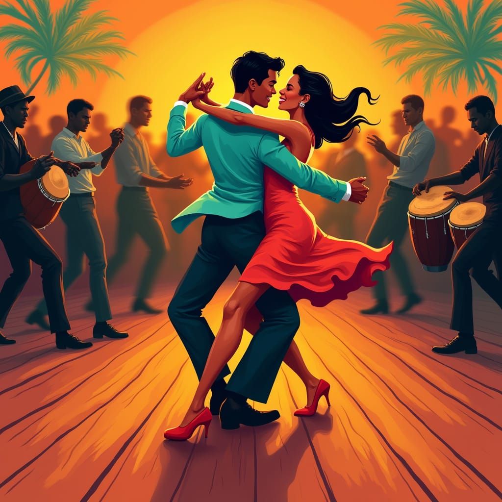 Energetic Salsa Dance in Cuban Art Style