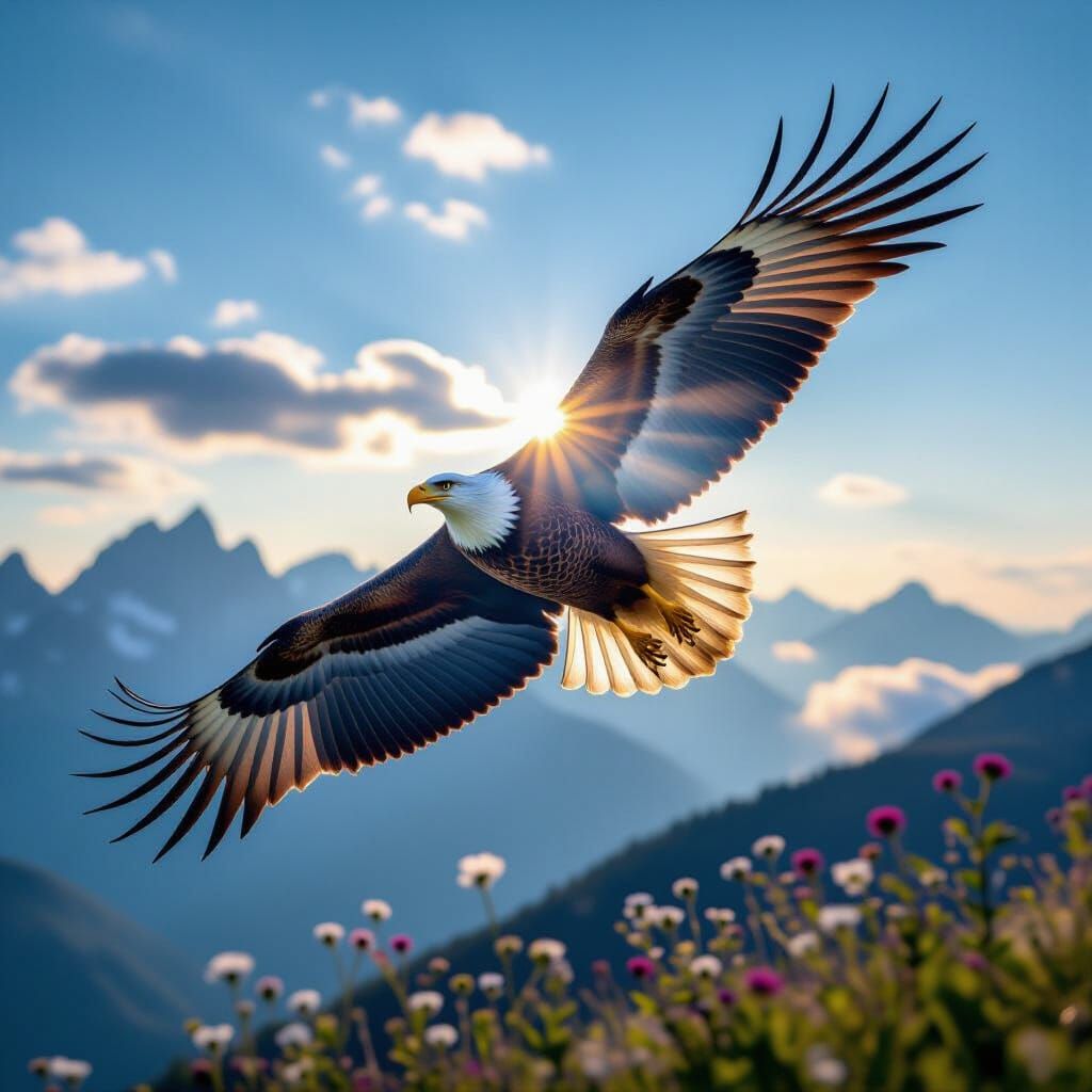 Majestic Eagle Double Exposure with Mountain Landscape
