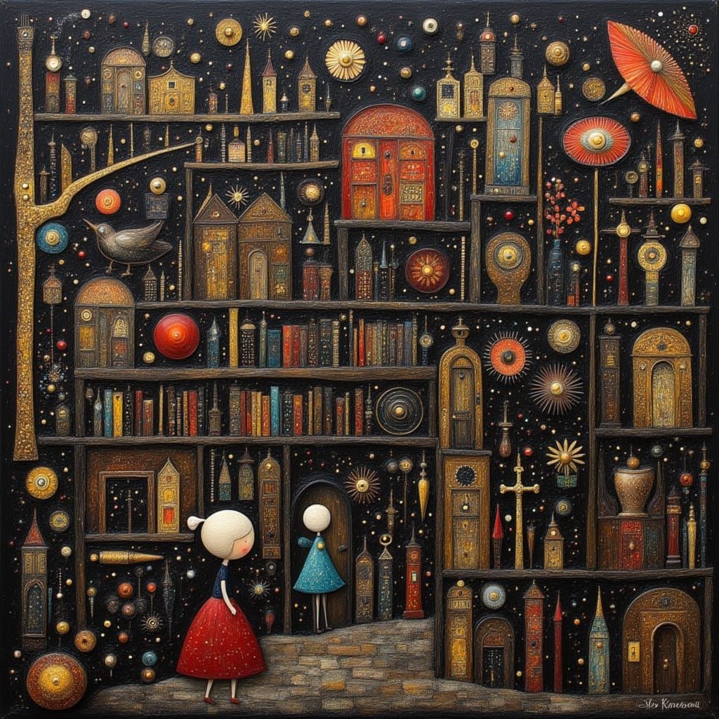 Enchanting Library Scene in Painterly Magic Style