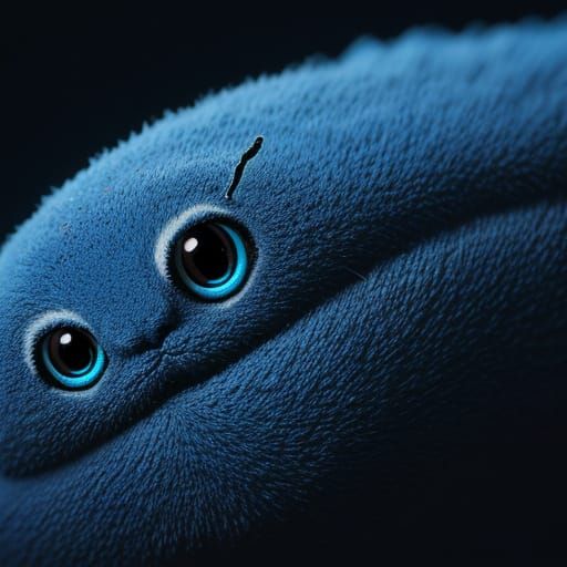 Hyper-Realistic Stuffed Blue Caterpillar Toy Close-Up