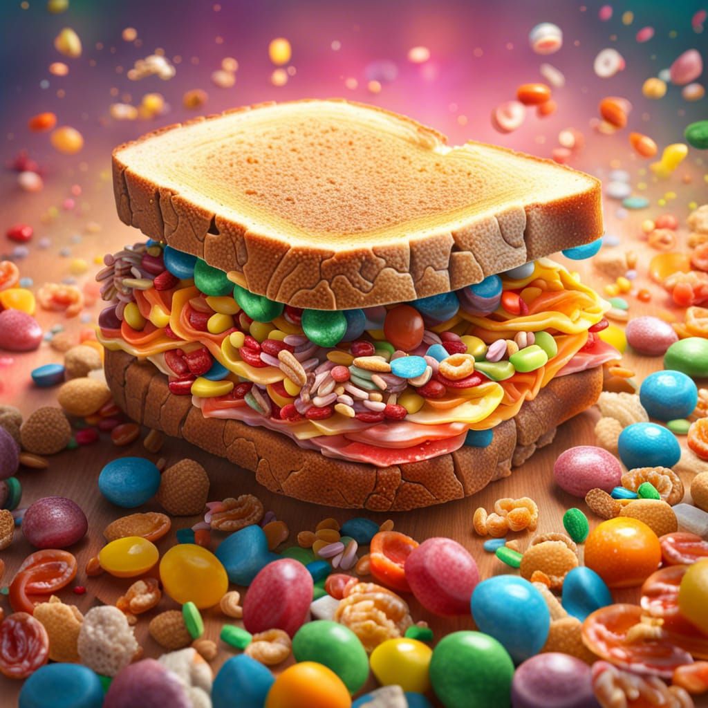 Hyperrealistic Candy Sandwich in Splash Art Style