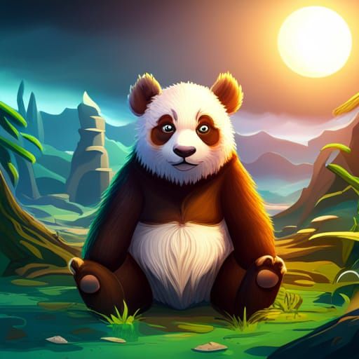 Cute Panda in Detailed Matte Painting
