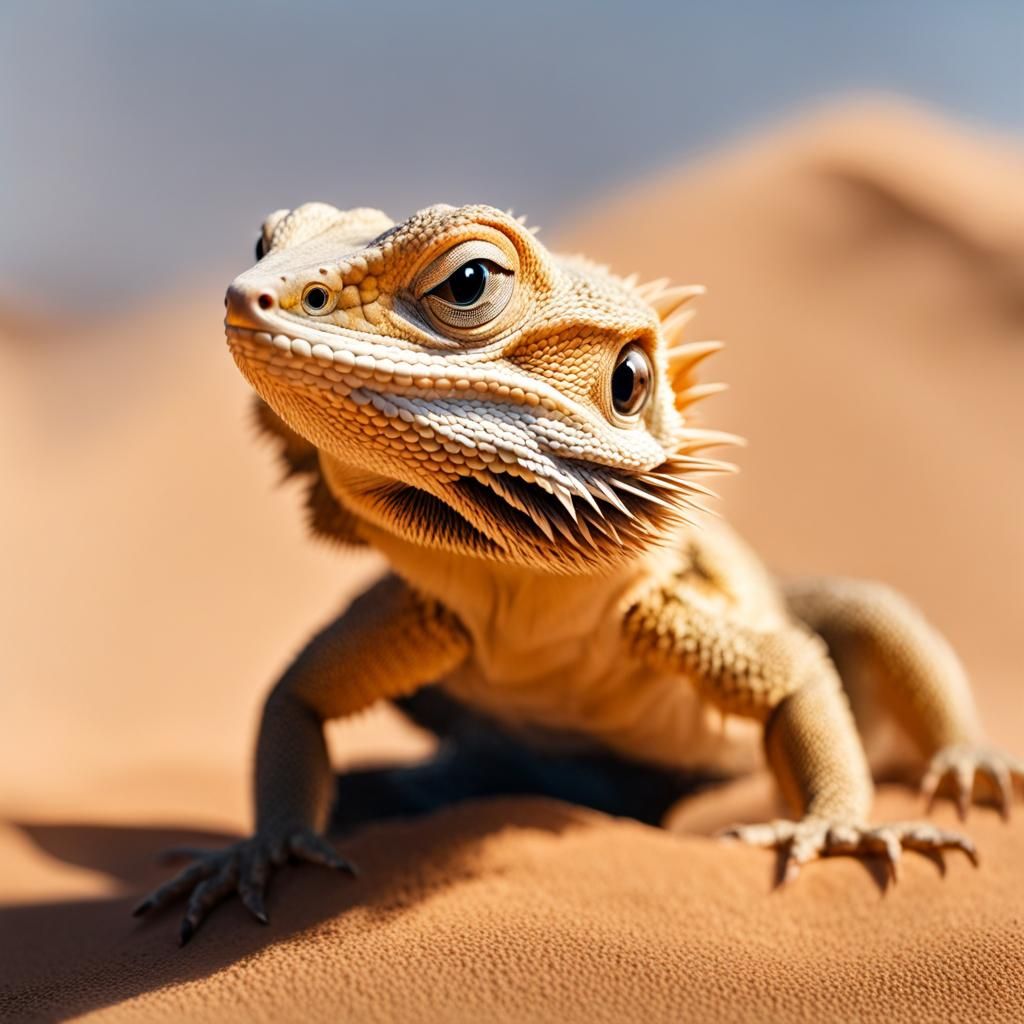 Cute Derp Bearded Dragon in Desert Landscape