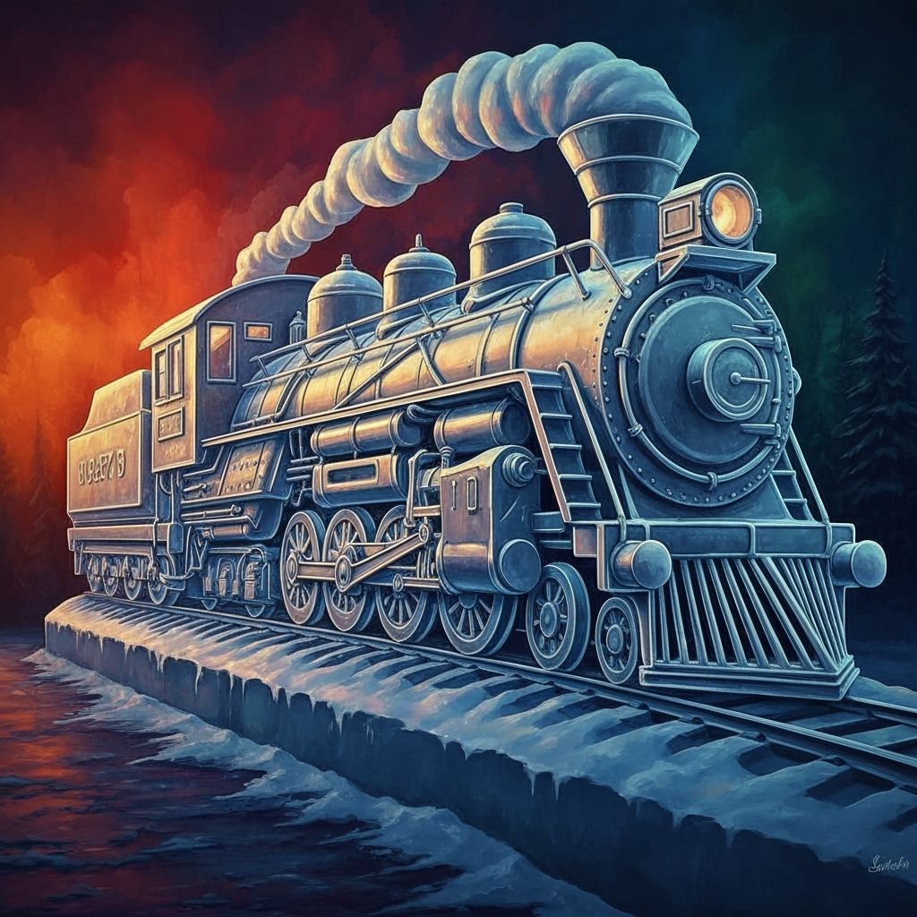Detailed Ice Sculpture of a Train in Winter