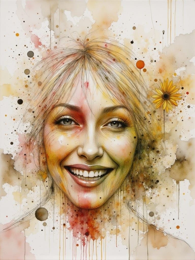 Watercolor Portrait of a Woman in Ink Style