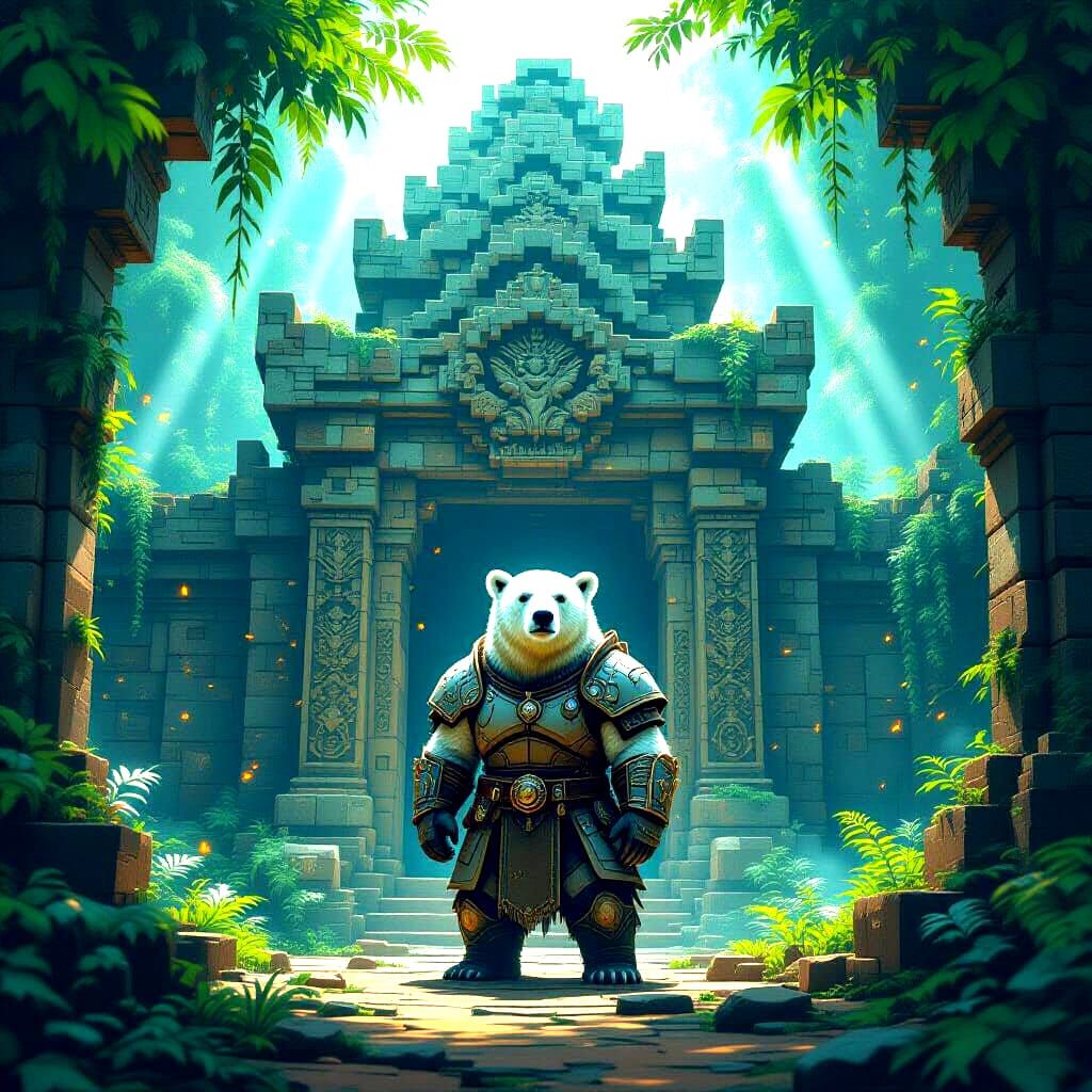 Minecraft Temple Guardian in Painterly Style