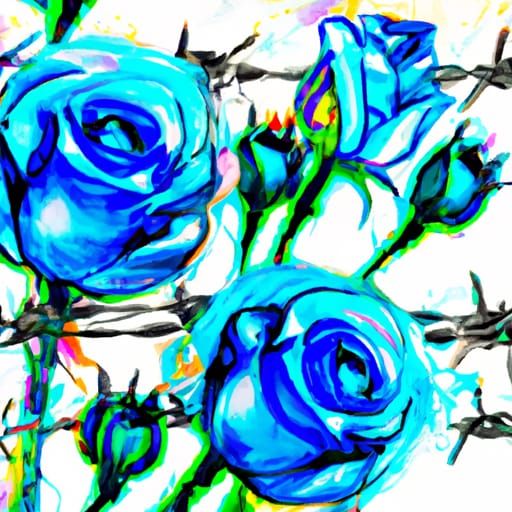 Blue Roses and Barbed Wire Graffiti Art