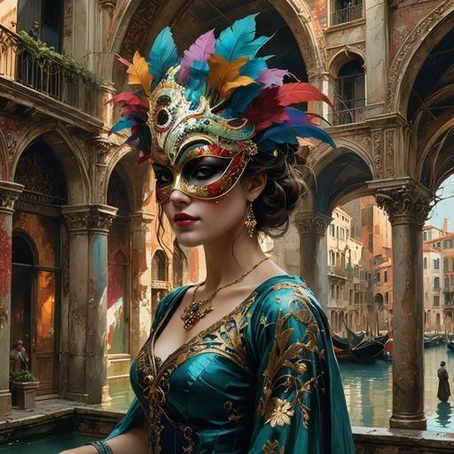 Woman in Venetian Mask Illustration