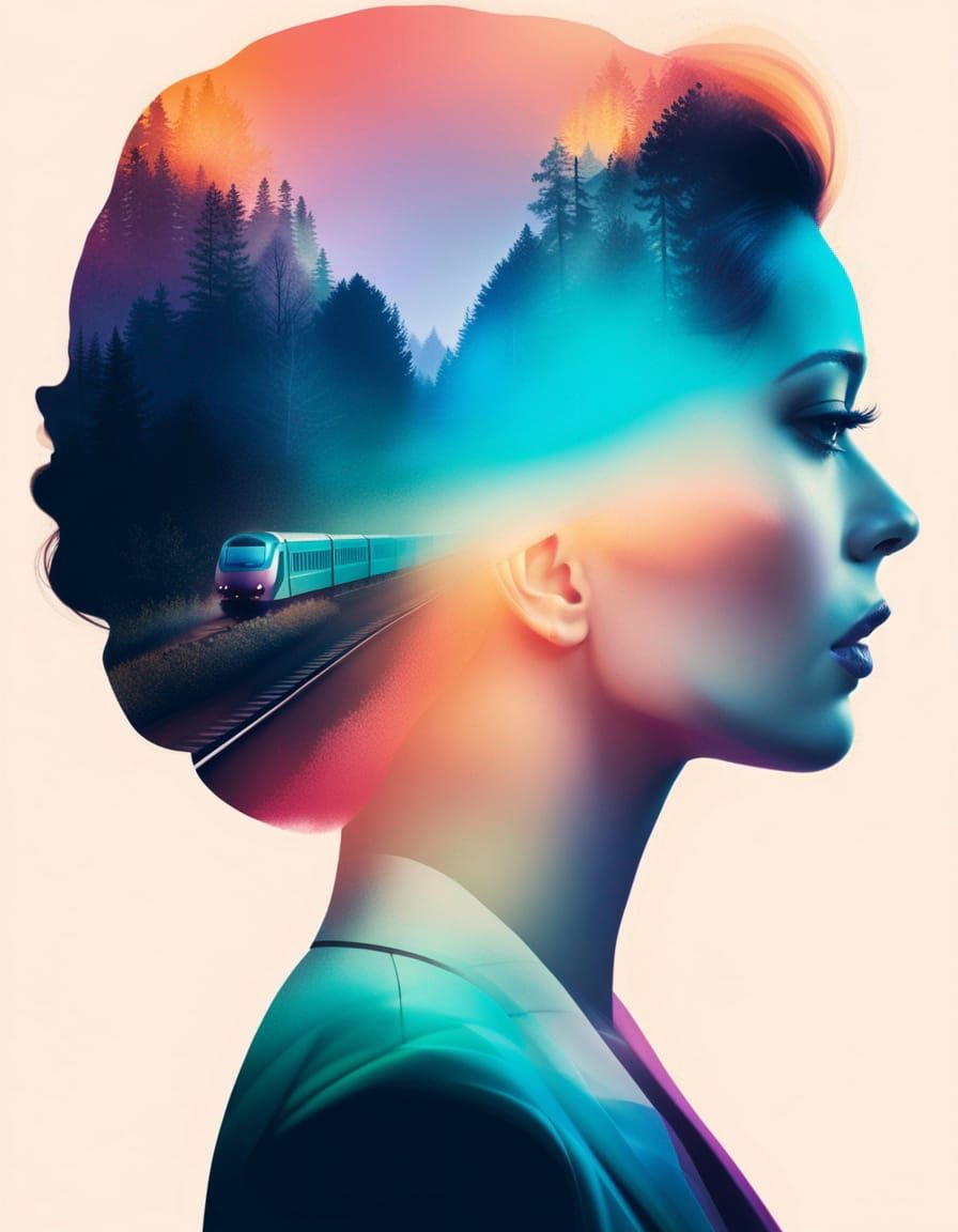 Train of Thought: Double Exposure Art Portrait