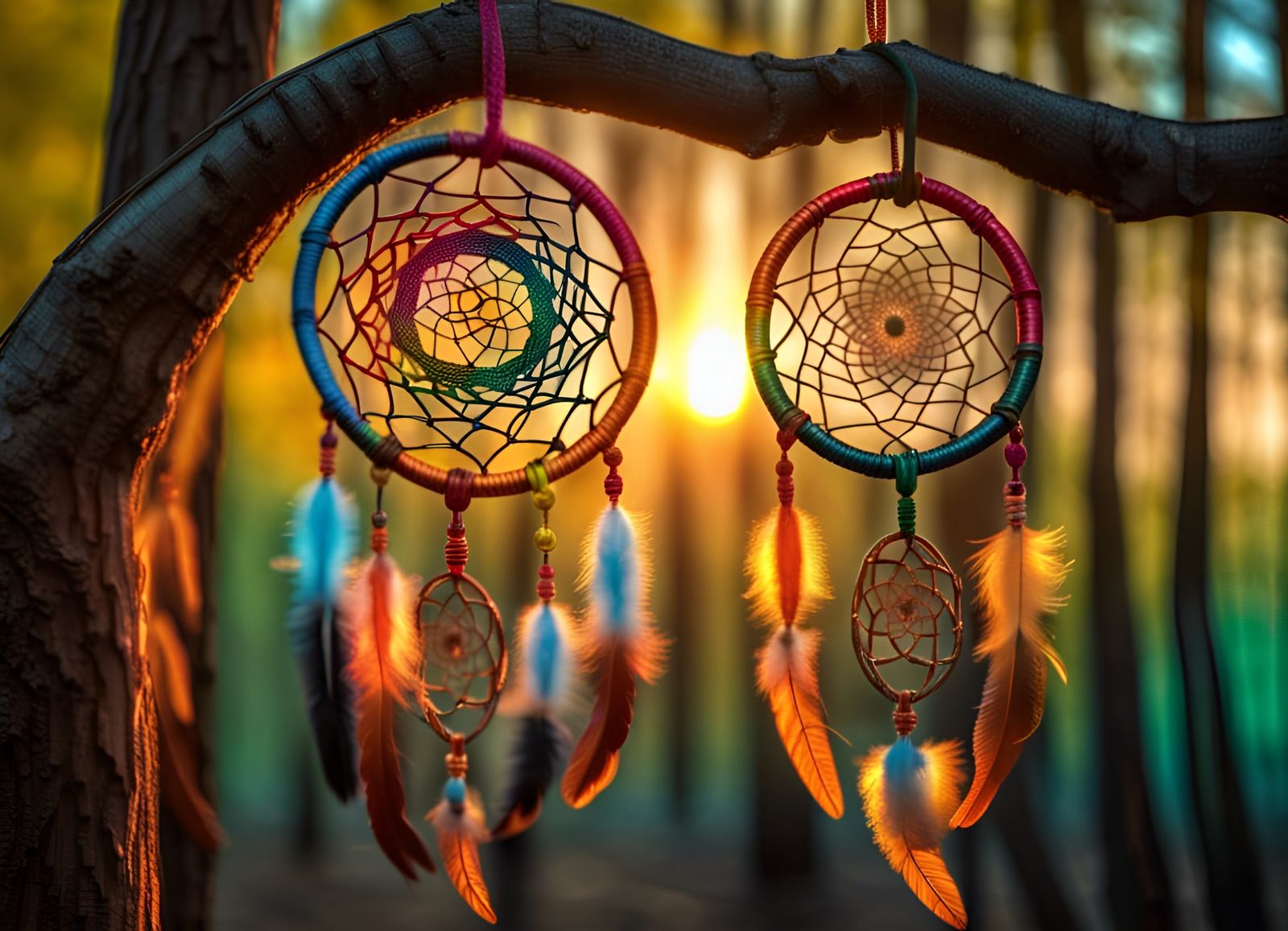 Dreamcatchers in a Golden Forest, Digital Art