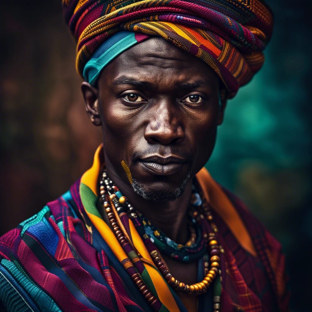 Hyperrealistic African Male Portrait in Colourful Clothing