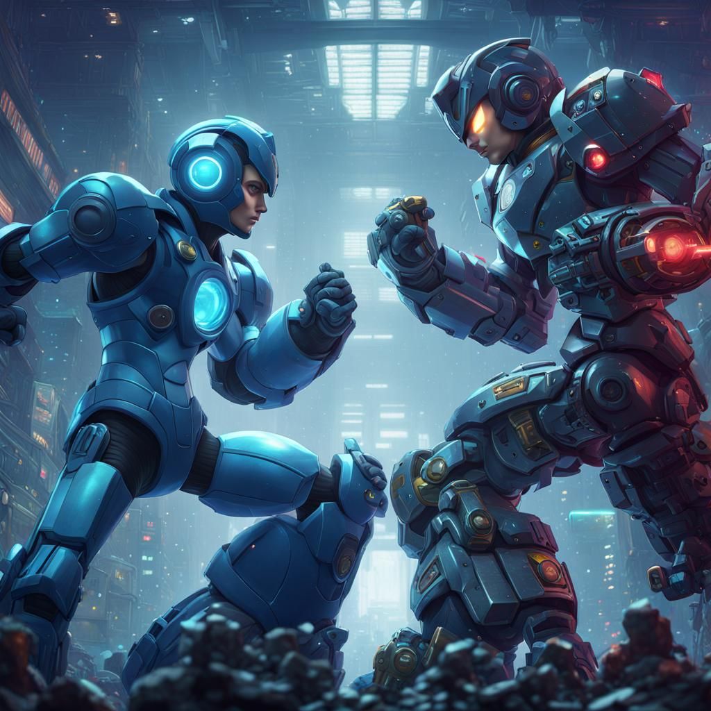 "MegaMan X facing off against Colonel"