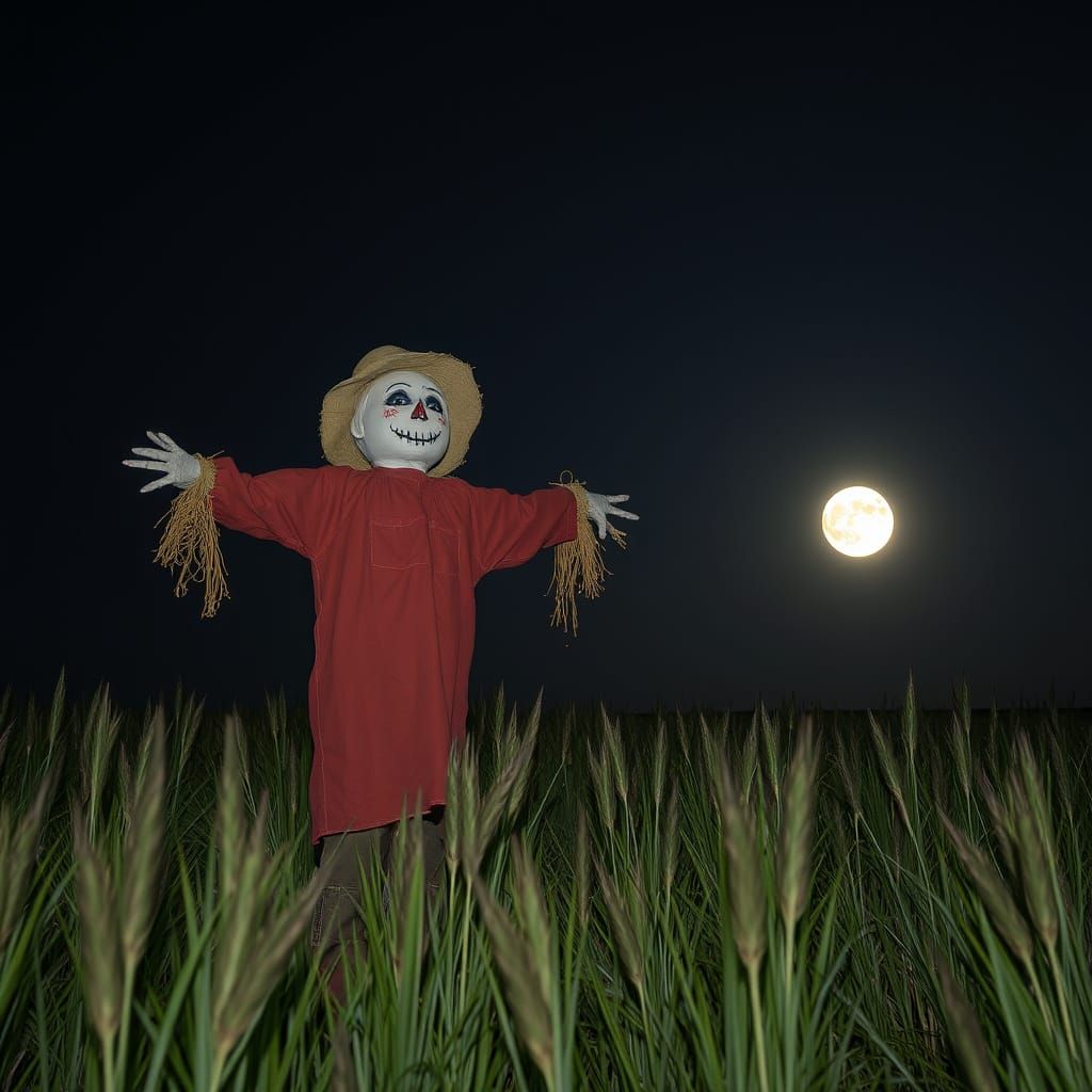 Scarecrow Awakens Under Full Moon