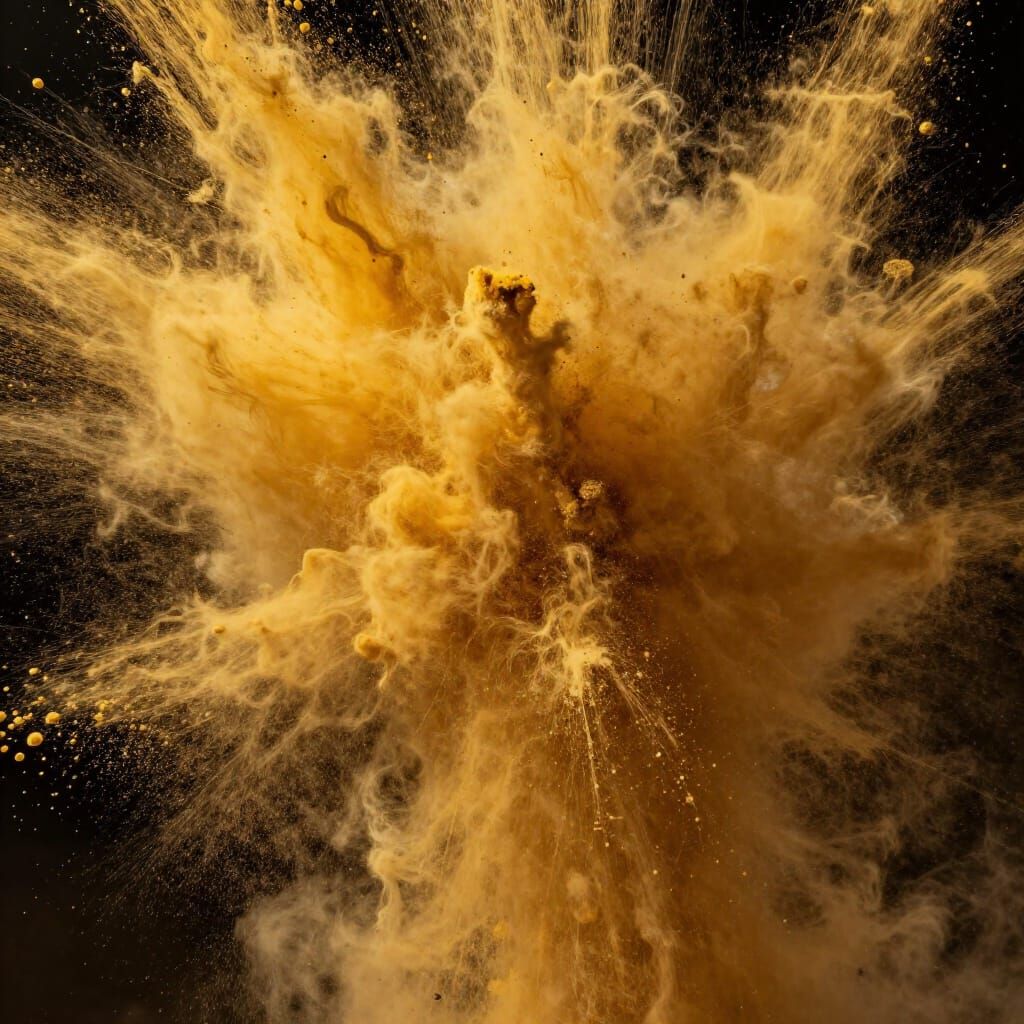 Explosive Burst of Golden Powder Pigment