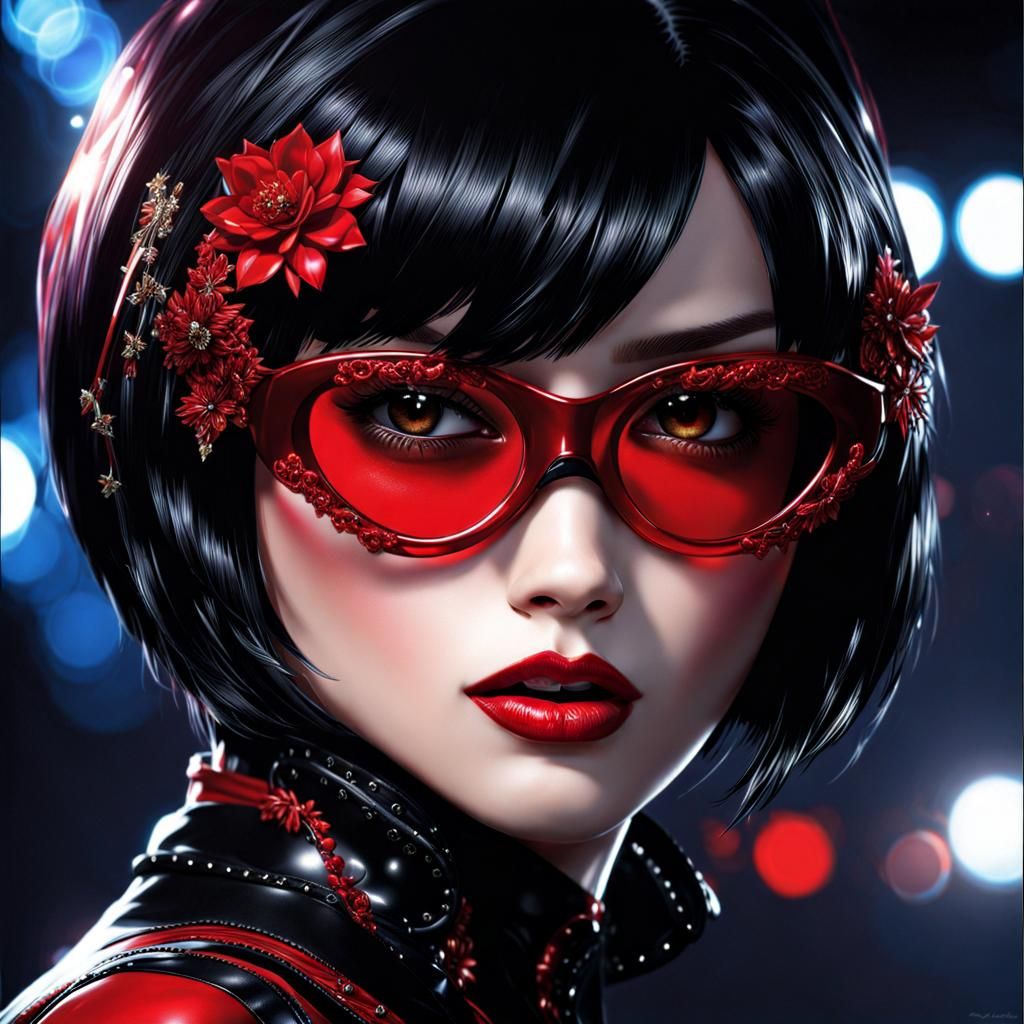 Beautiful Gothic Japanese Woman in Latex and Lace