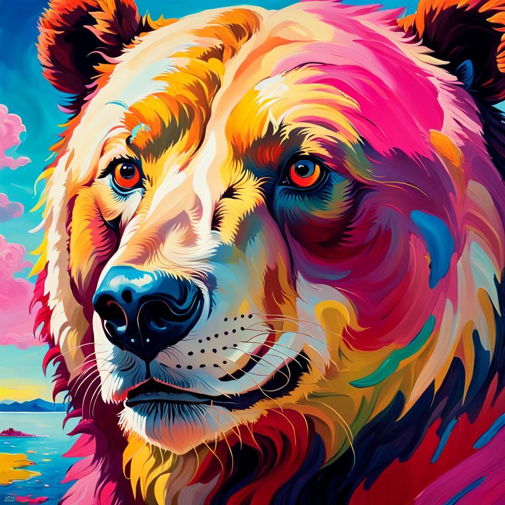 Surreal Bear Portrait in Fauvist Oil Painting Style