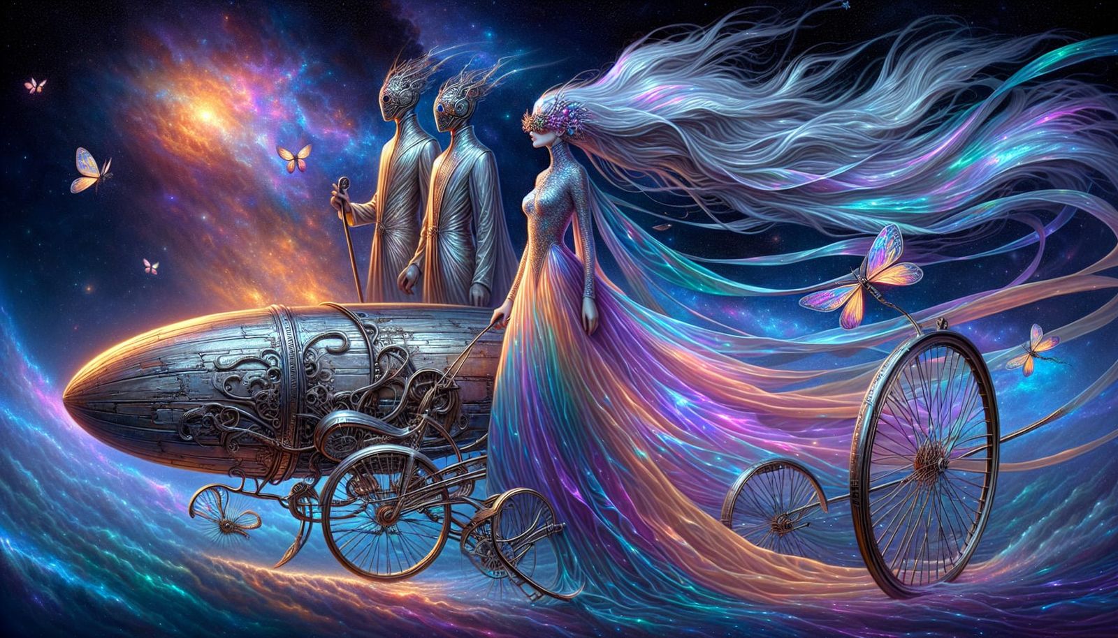 Ethereal Beings in Galaxy Sunset on Spaceship