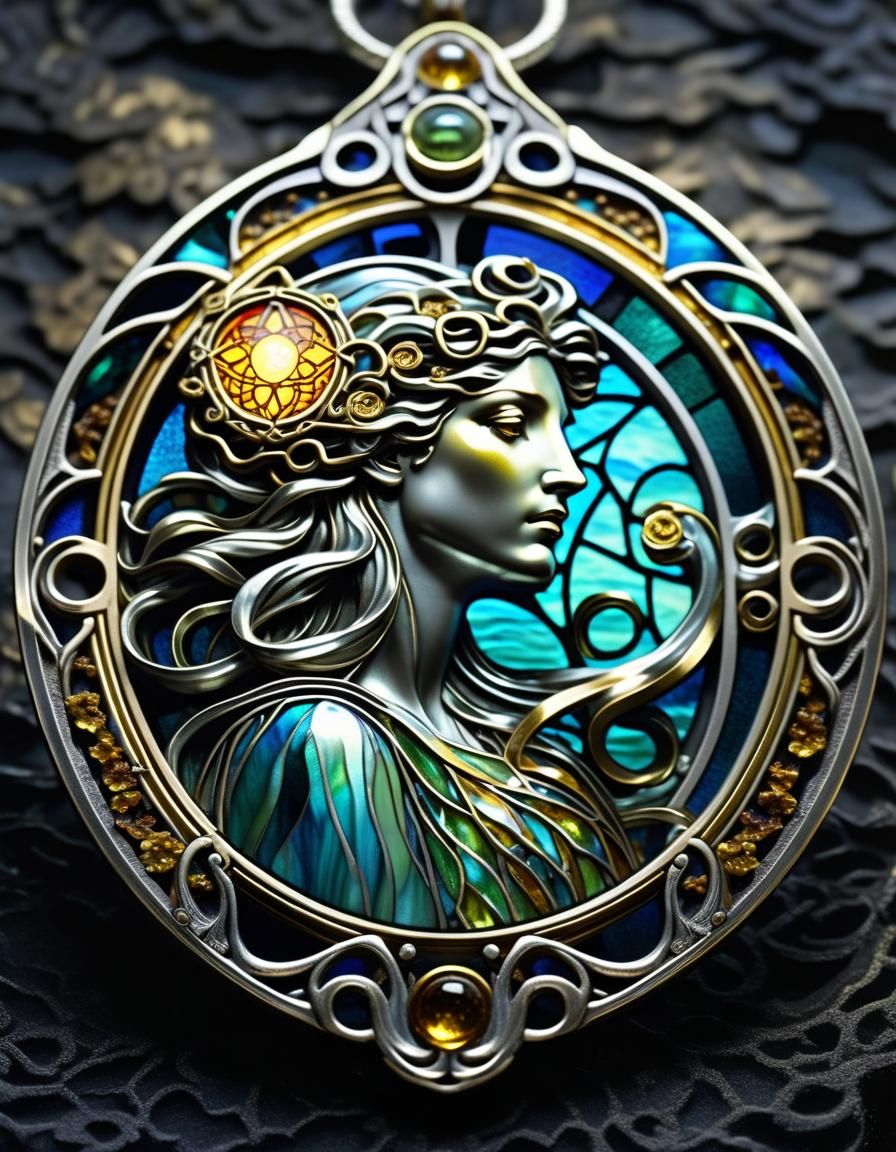 Goddess Medusa Pendant in Art Nouveau Style