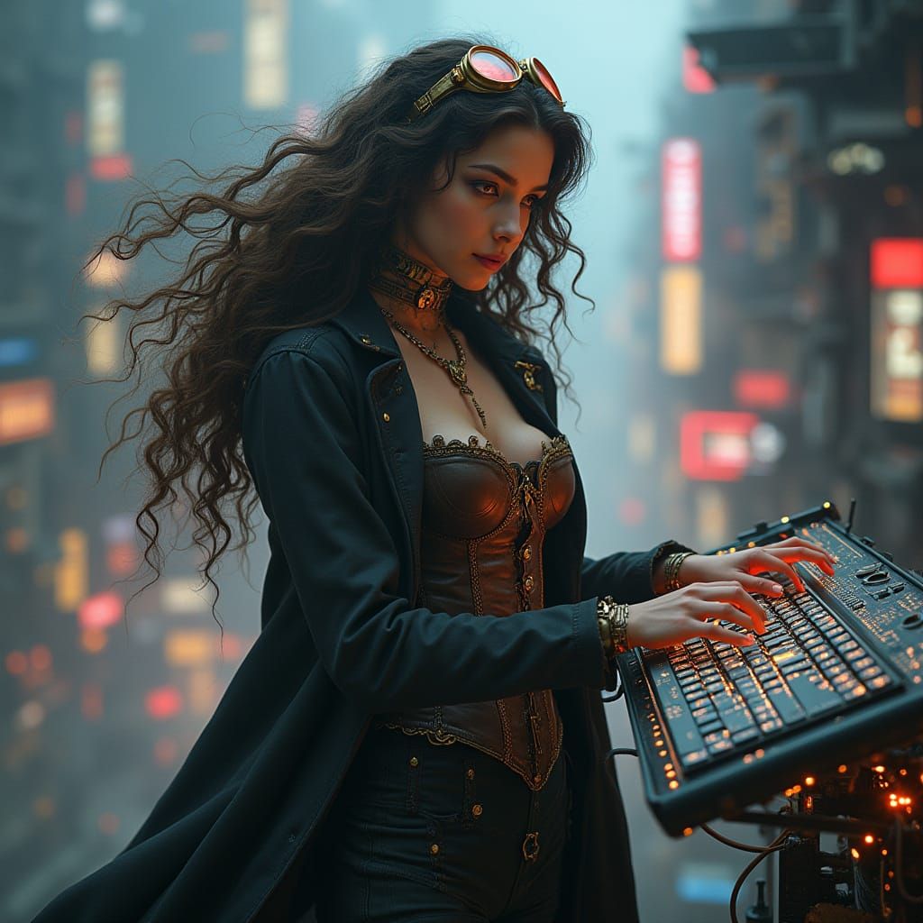 Cyberpunk Ada Lovelace: Victorian Rebel in Neon Dystopia