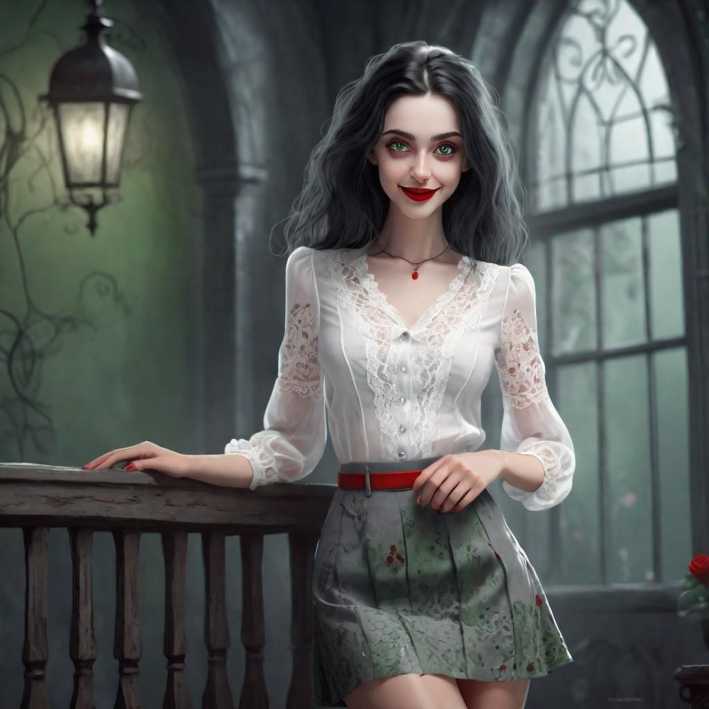 Sensual Woman with Black Hair in Tim Burton Style