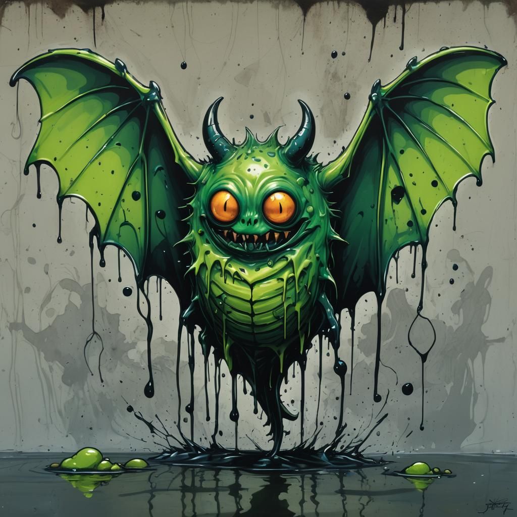 Bulgie-Eyed Lake Creature in Graffiti Art Style