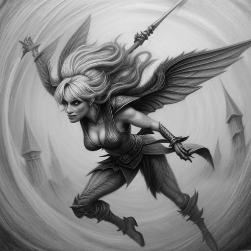 Pixie Aerial Battle: Hyperdetailed Charcoal Drawing