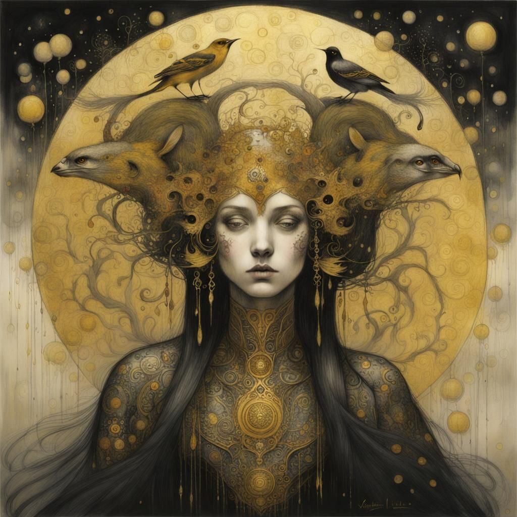 Art Nouveau Portrait in Style of Klimt and Lossel