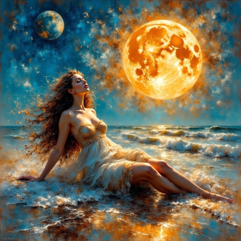 Ethereal Goddess of Day and Night in Vibrant Oil Painting