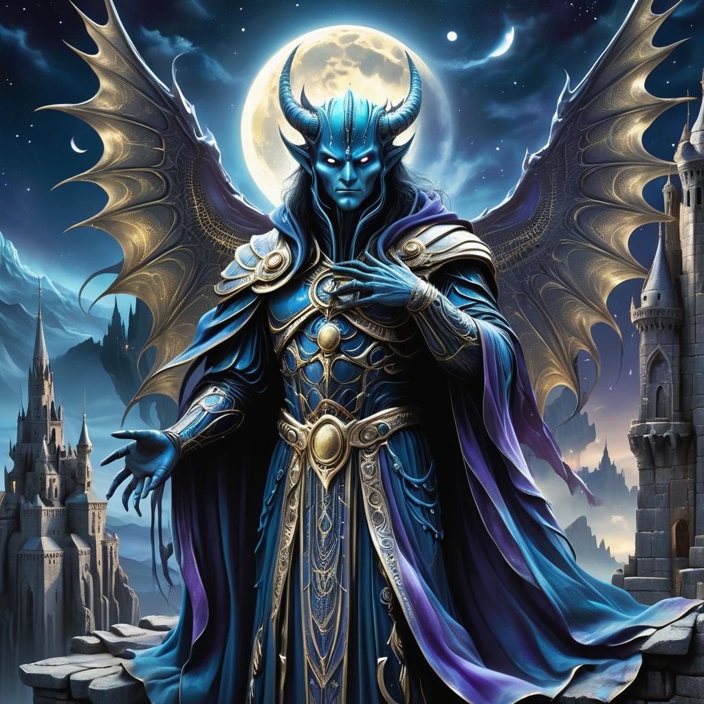 Mani the Moon God Overlooking Fantasy Landscape