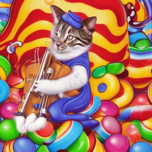 Cat with Fiddle and Cow Over Moon in Candy Art
