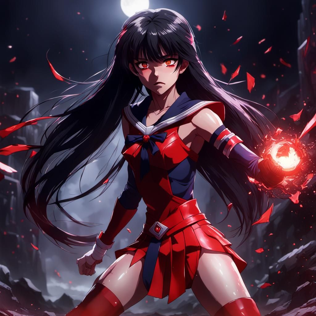 Sailor Mars in Dark Battle: 3D Anime Art
