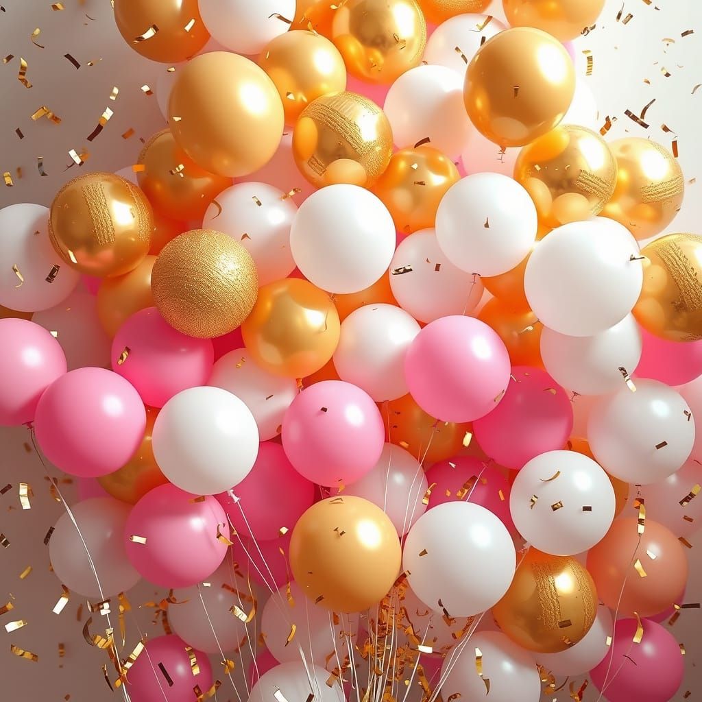 Hyperrealistic Balloons with Gold Confetti