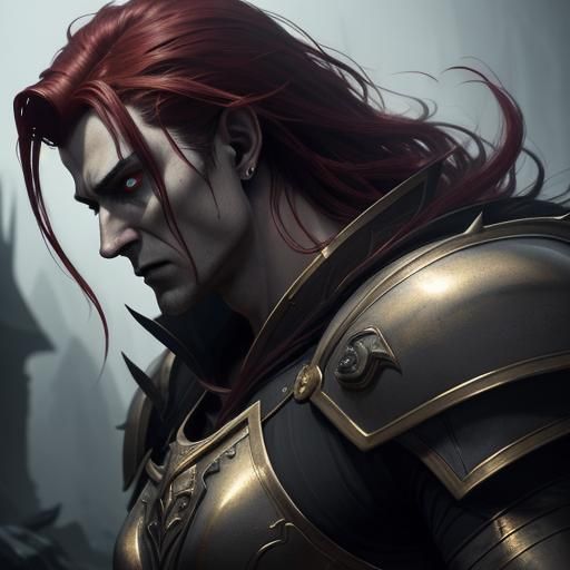 Vampire in Red Armor: Dark Fantasy Portrait