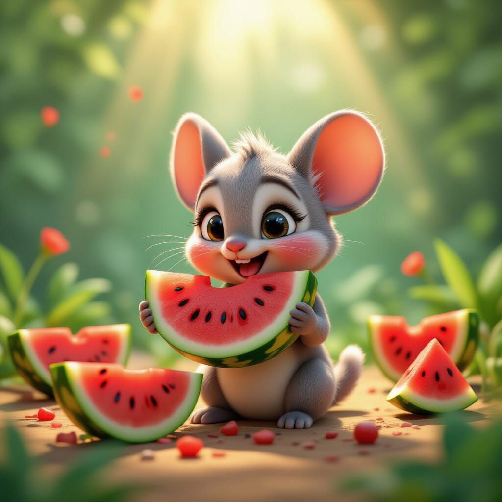 Little Maus Eats Watermelon: Pixar-Inspired 3D Art