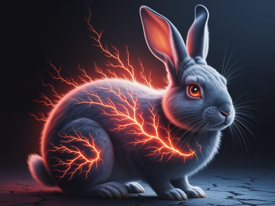 Surreal Fantasy Rabbit Radiates Fiery Illumination
