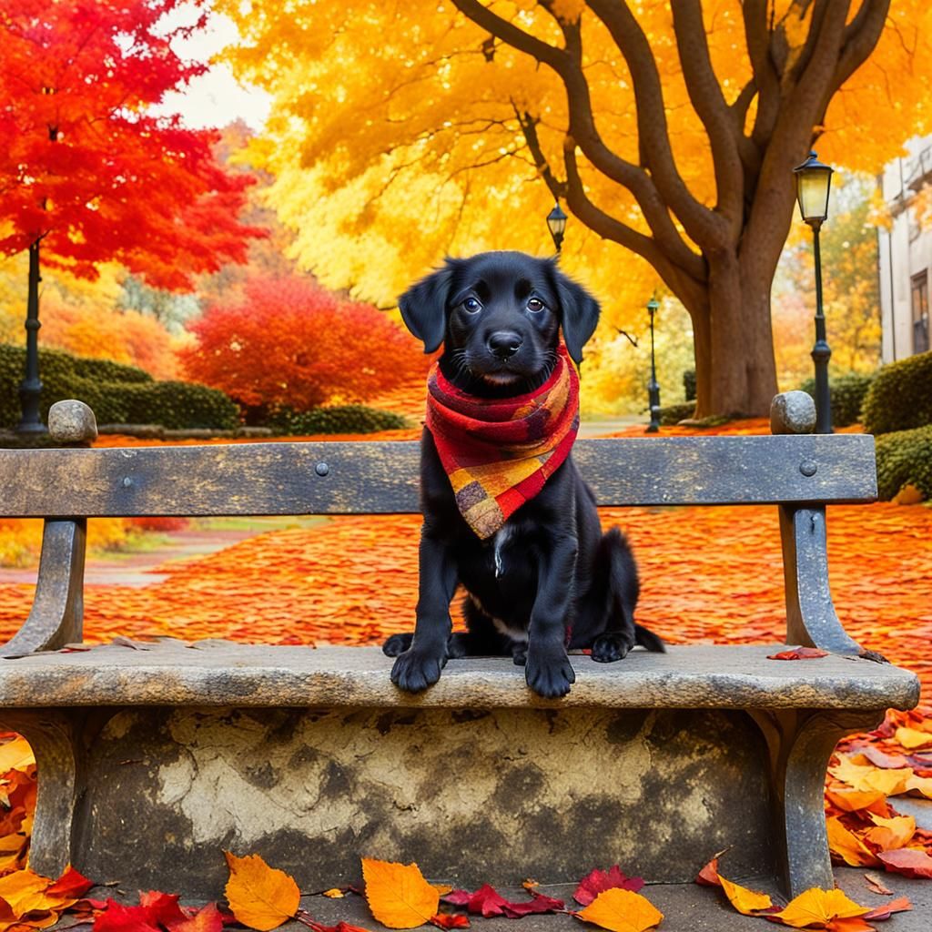 Playful Puppy in Autumn Park, Hyperrealistic Concept Art
