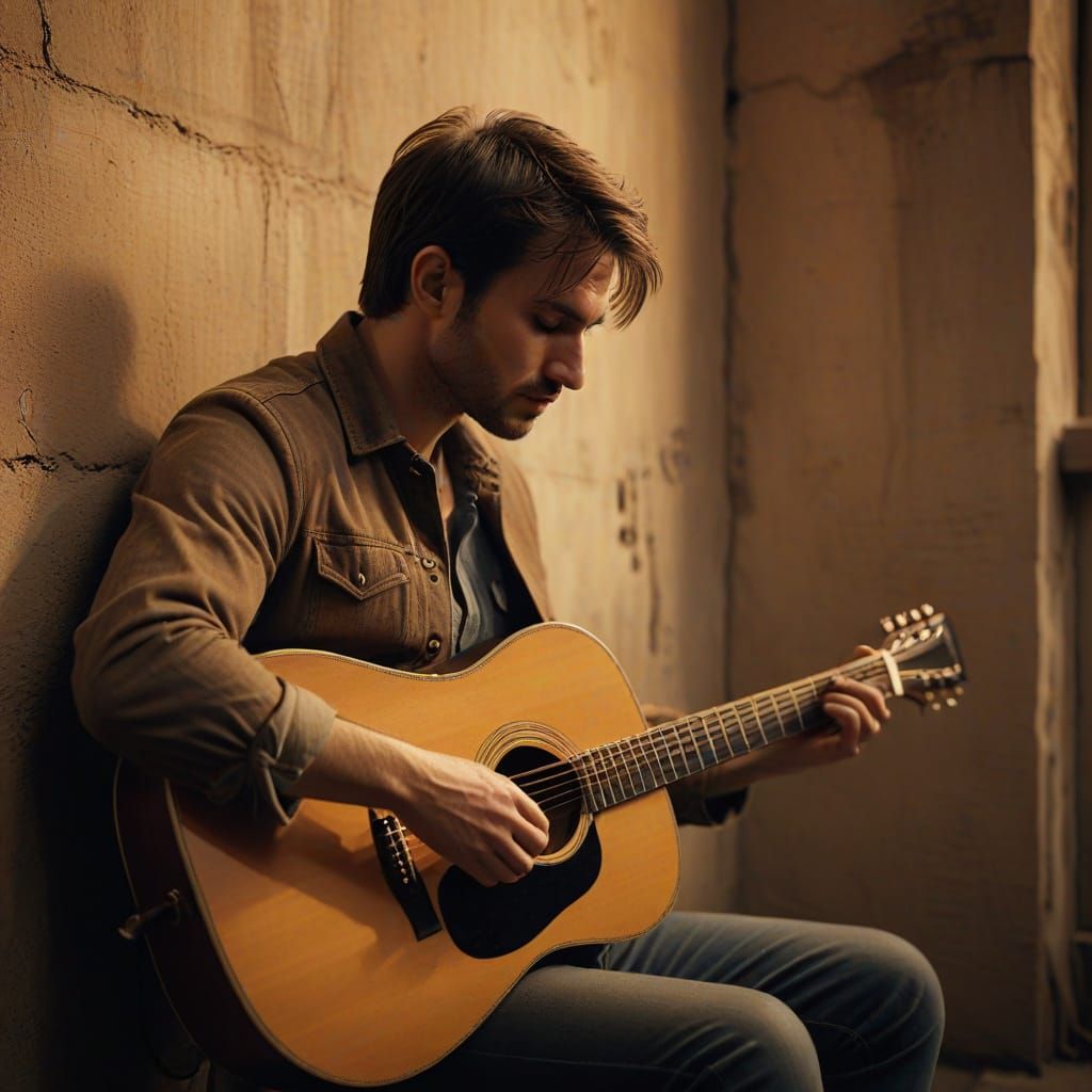 Man Plays Guitar in Warm Cinematic Light