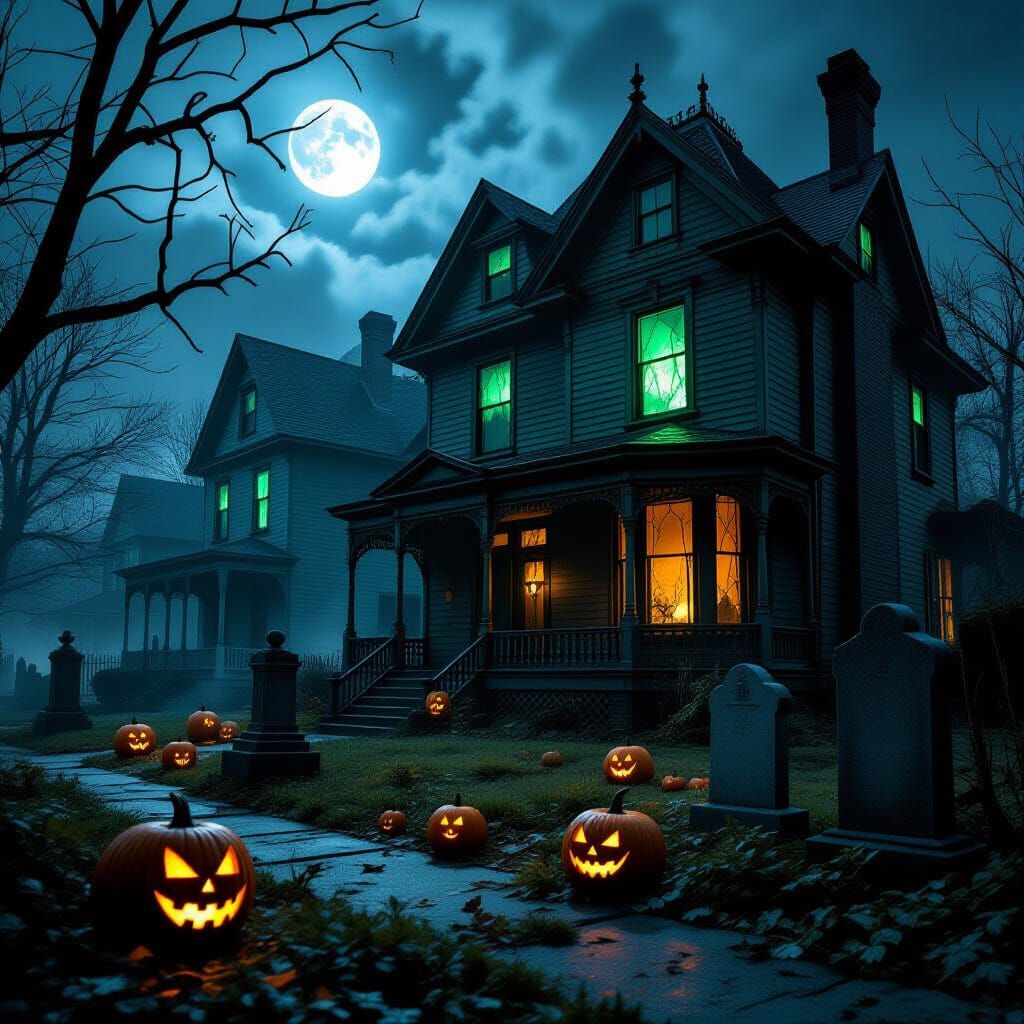 Spine-Chilling Halloween Night in Suburban Neighborhood