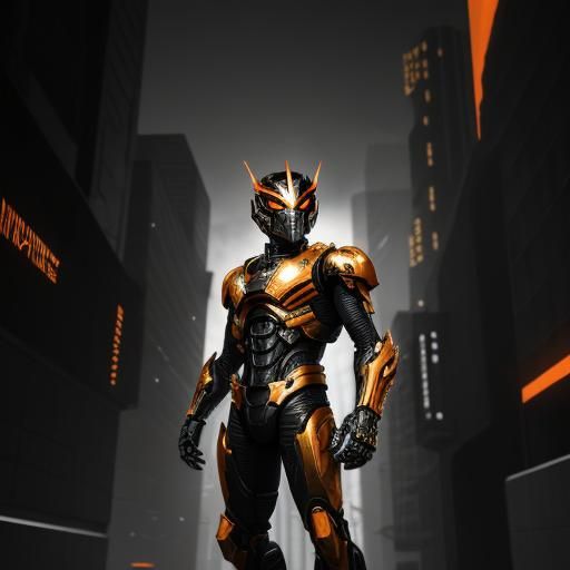 Cyberpunk Armored Figure in Chrome Orange and Black