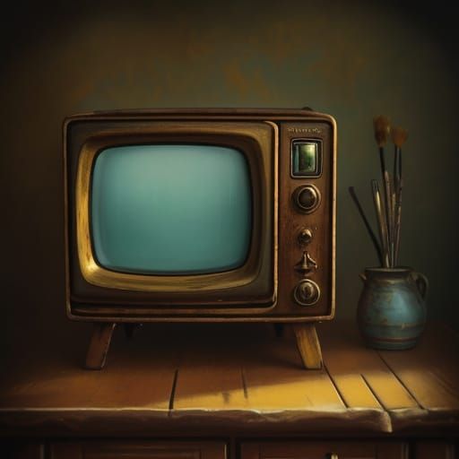 Impressionist Oil Painting of a Vintage TV